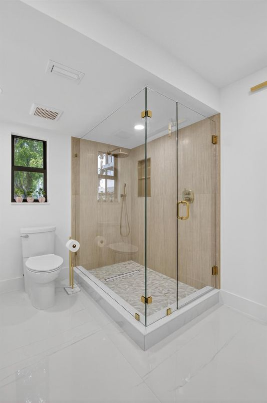 Bathroom, Glass Shower, Interior, Recessed Lighting
