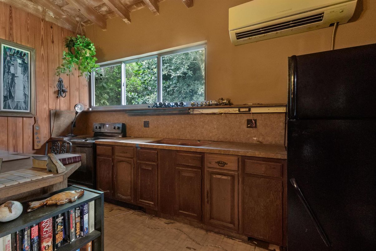 Interior, Kitchen, Tile Countertops, Wooden Beams, Wooden Walls