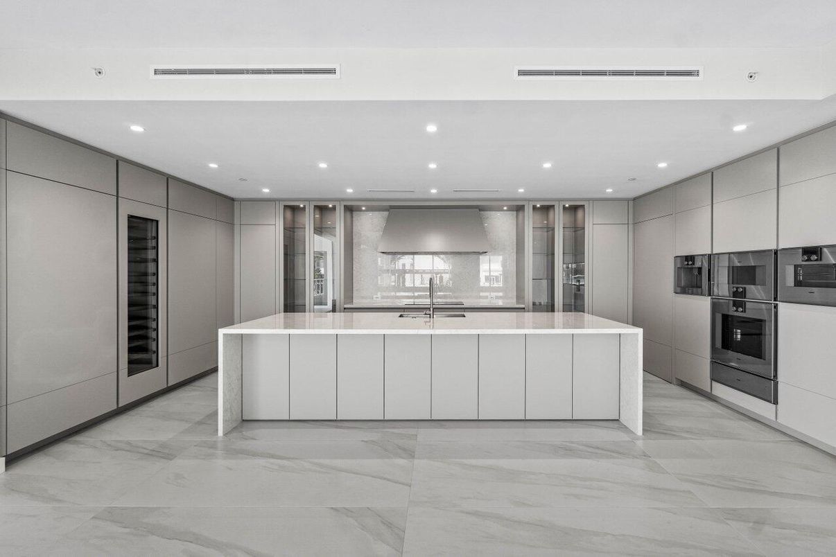 Interior, Kitchen, Marble, Recessed Lighting, Stainless Steel Appliances