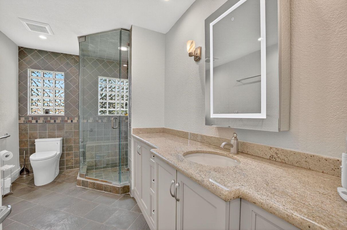 Bathroom, Dual Sink Vanities, Glass Shower, Interior, Recessed Lighting