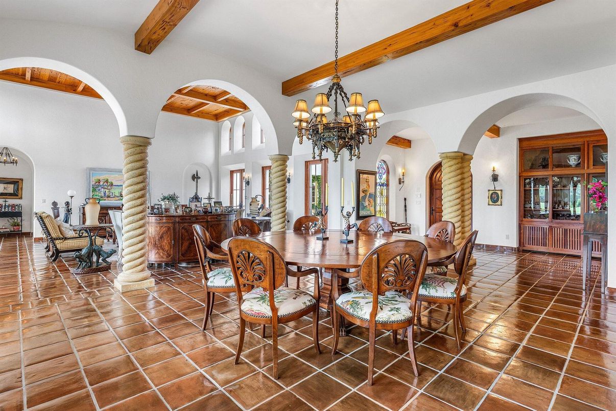 Chandelier, Dining room, Interior, Wooden Beams