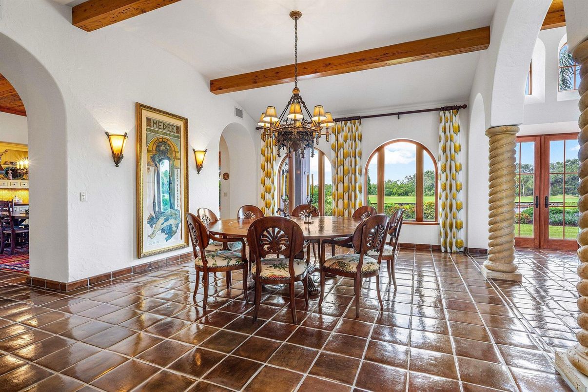 Chandelier, Dining room, Interior, Wooden Beams