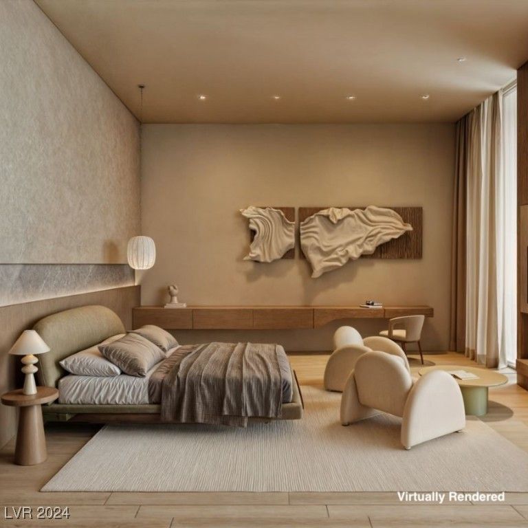 Bedroom, Interior, Recessed Lighting, Wood Texture Flooring