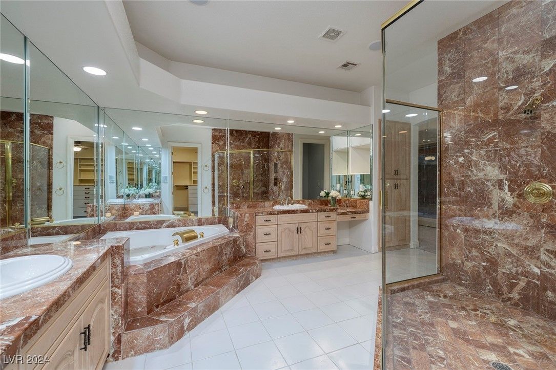 Bathroom, Dual Sink Vanities, Glass Shower, Interior, Recessed Lighting