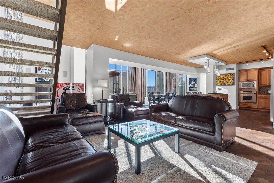 Dining room, Interior, Kitchen, Living room, Pendant Lights, Stainless Steel Appliances, Wood Texture Flooring