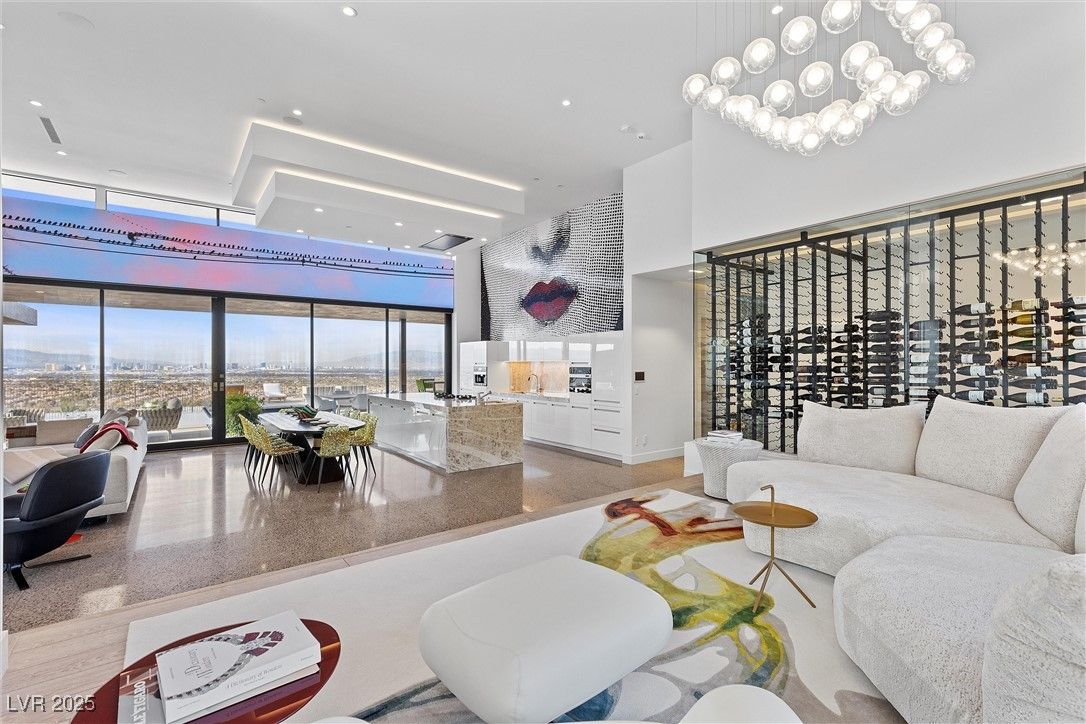 Dining room, Interior, Living room, Pendant Lights, Recessed Lighting, Wine Storage