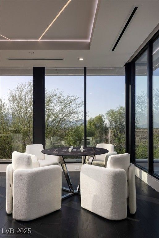 Dining room, Interior, Recessed Lighting, Wood Texture Flooring