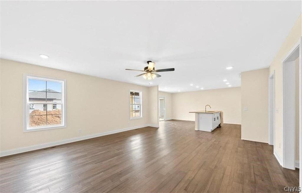 Empty room, Interior, Kitchen, Recessed Lighting, Wood Texture Flooring