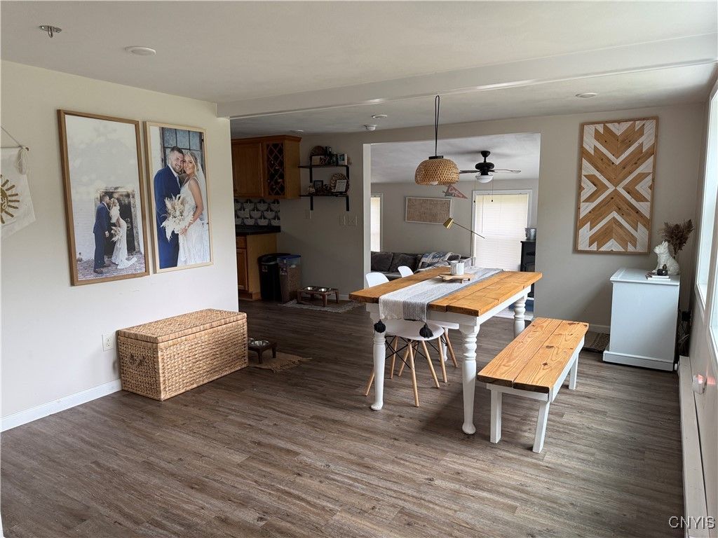 Dining room, Interior, Recessed Lighting, Wood Texture Flooring