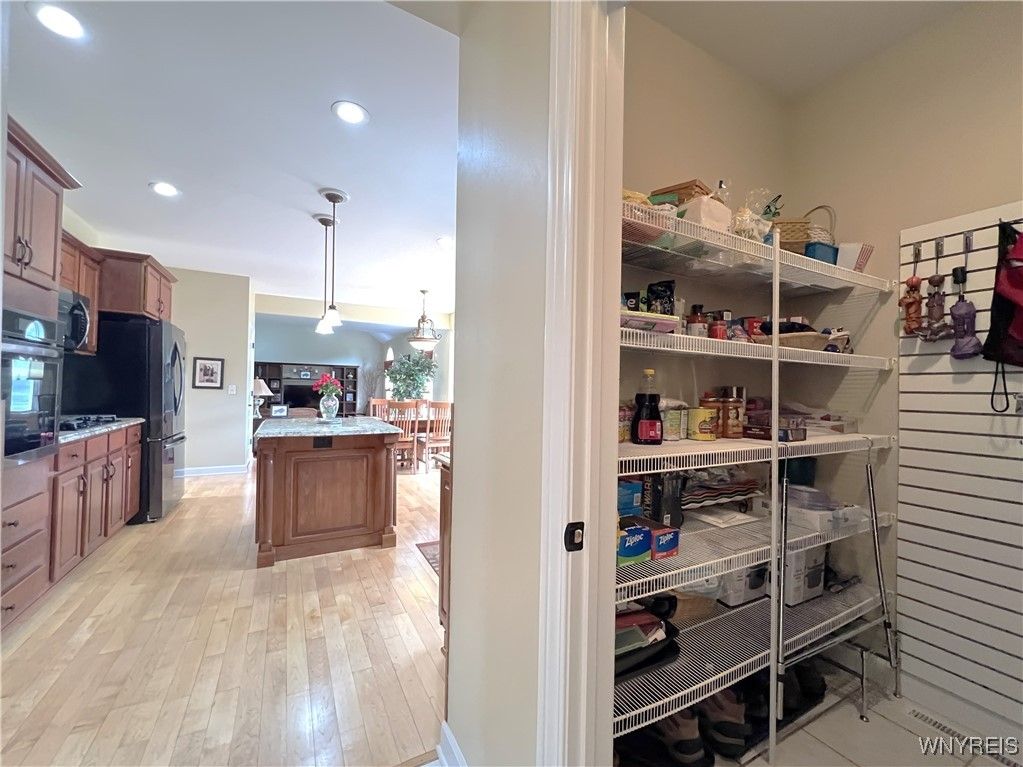 Interior, Kitchen, Pendant Lights, Recessed Lighting, Wood Texture Flooring