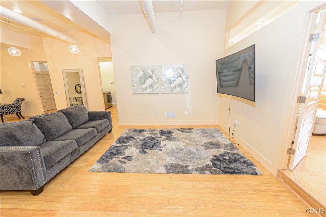 Interior, Living room, Pendant Lights, Wood Texture Flooring