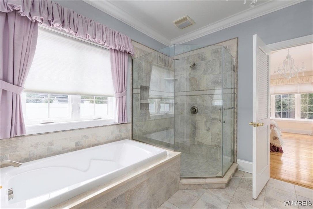 Bathroom, Glass Shower, Interior, Wood Texture Flooring