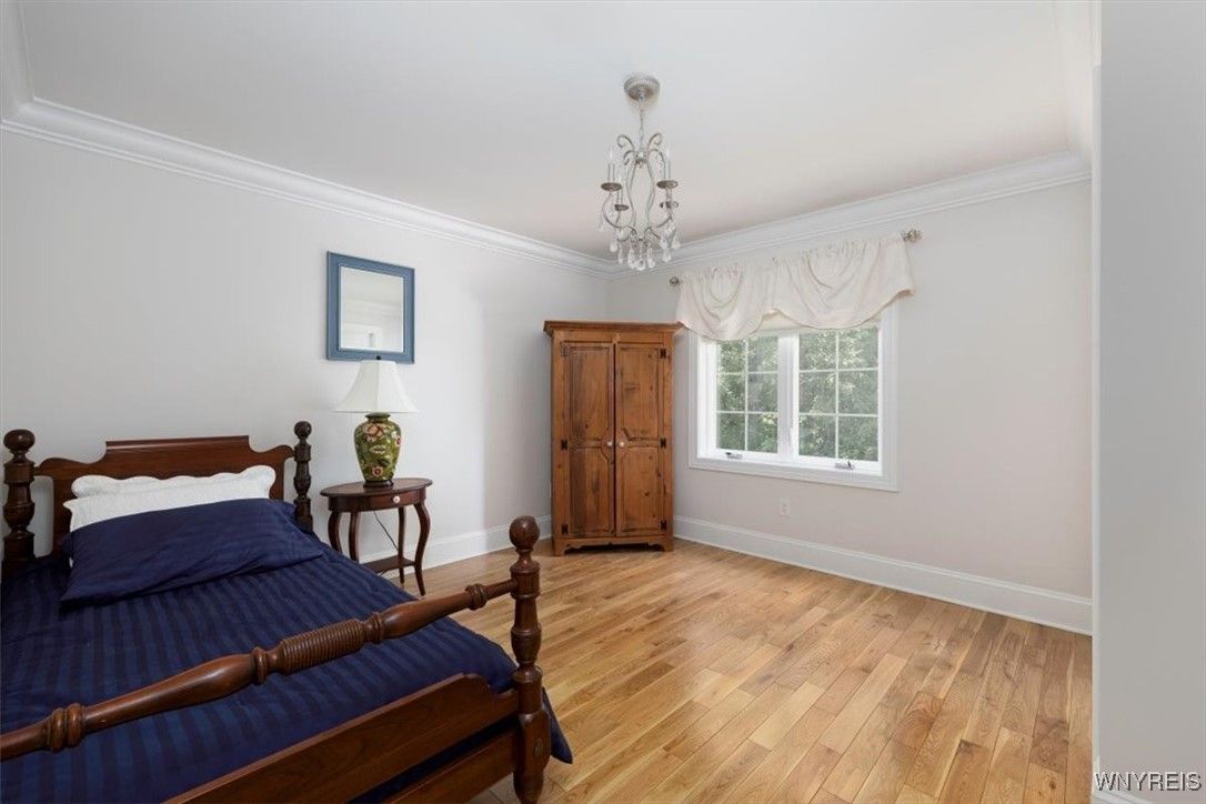 Bedroom, Chandelier, Interior, Wood Texture Flooring