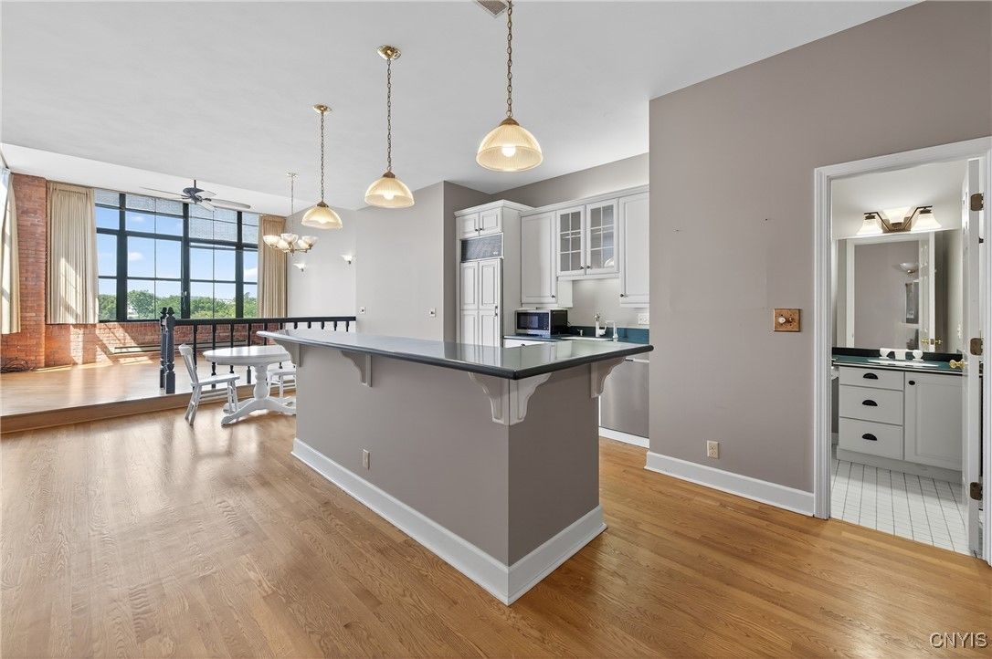 Dining room, Interior, Kitchen, Pendant Lights, Wood Texture Flooring