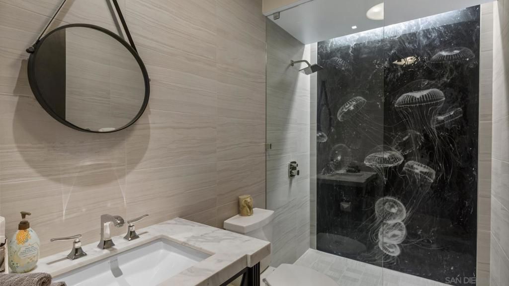 Bathroom, Interior, Marble Walls, Recessed Lighting