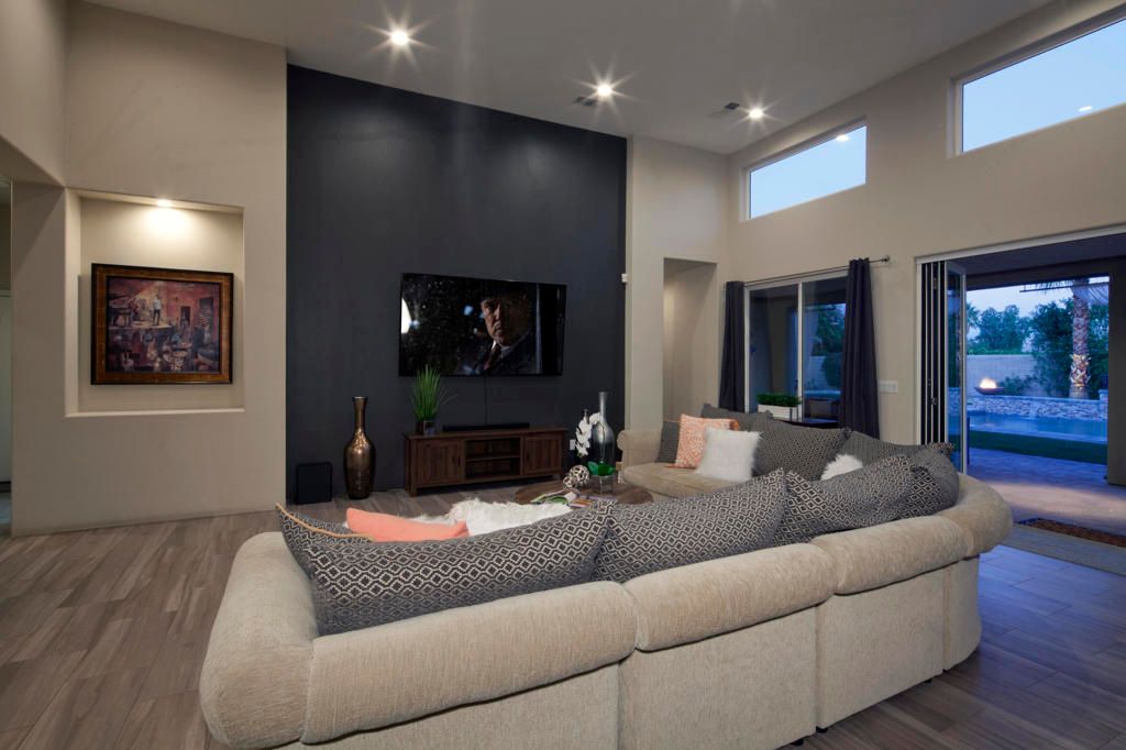 Interior, Living room, Recessed Lighting, Wood Texture Flooring