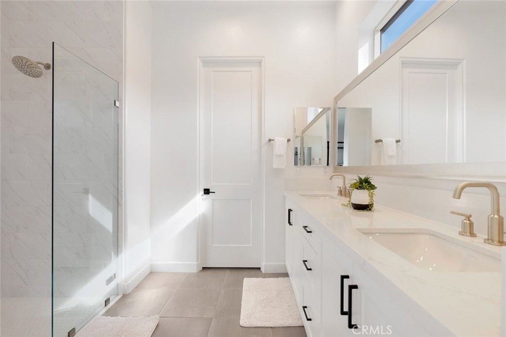 Bathroom, Dual Sink Vanities, Glass Shower, Interior, Marble Walls