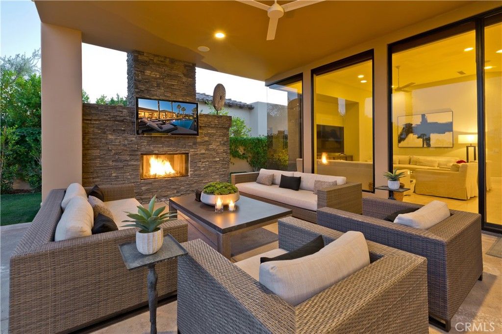 Exterior, Fireplace, Living room, Recessed Lighting, Stone Walls