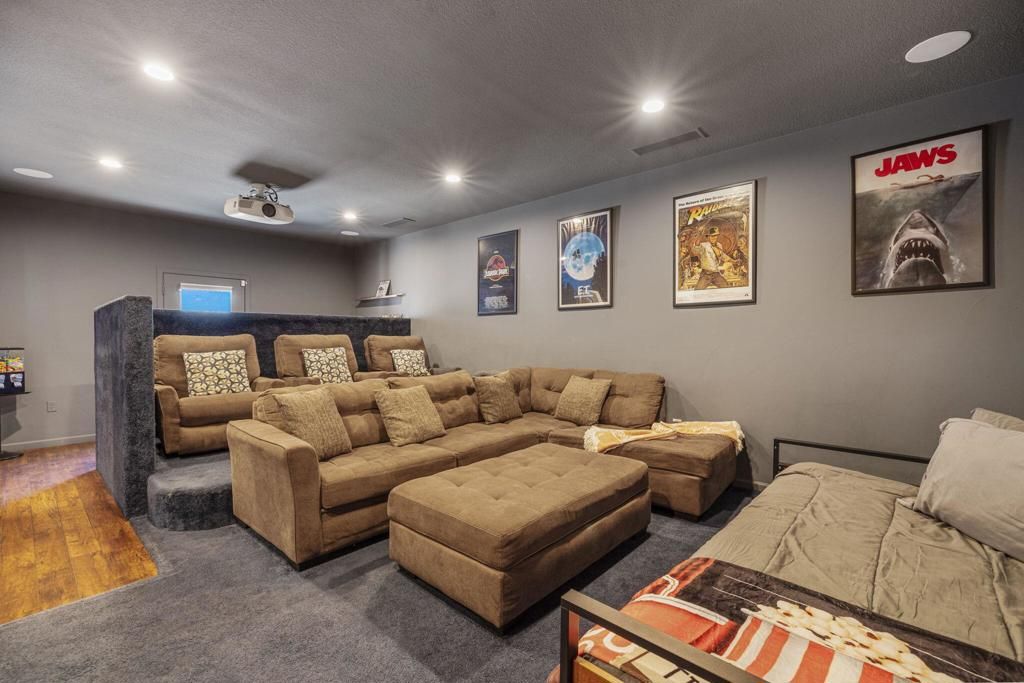 Interior, Living room, Recessed Lighting, Theatre Room, Wood Texture Flooring