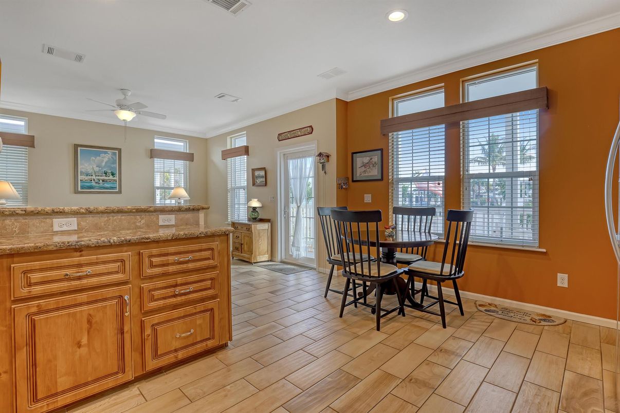 Dining room, Interior, Recessed Lighting, Wood Texture Flooring