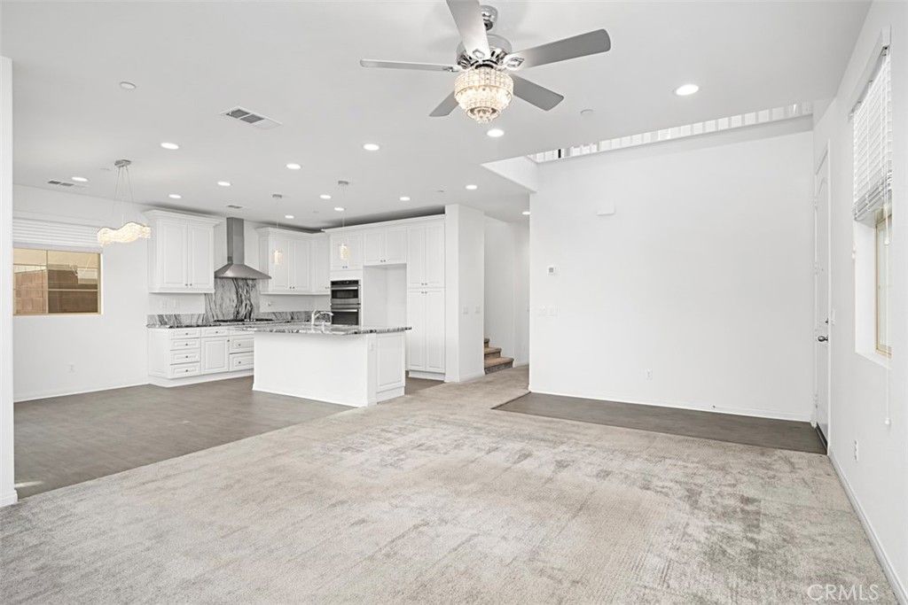 Empty room, Interior, Kitchen, Pendant Lights, Recessed Lighting, Stainless Steel Appliances