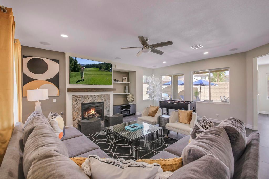 Fireplace, Game Room, Interior, Living room, Recessed Lighting