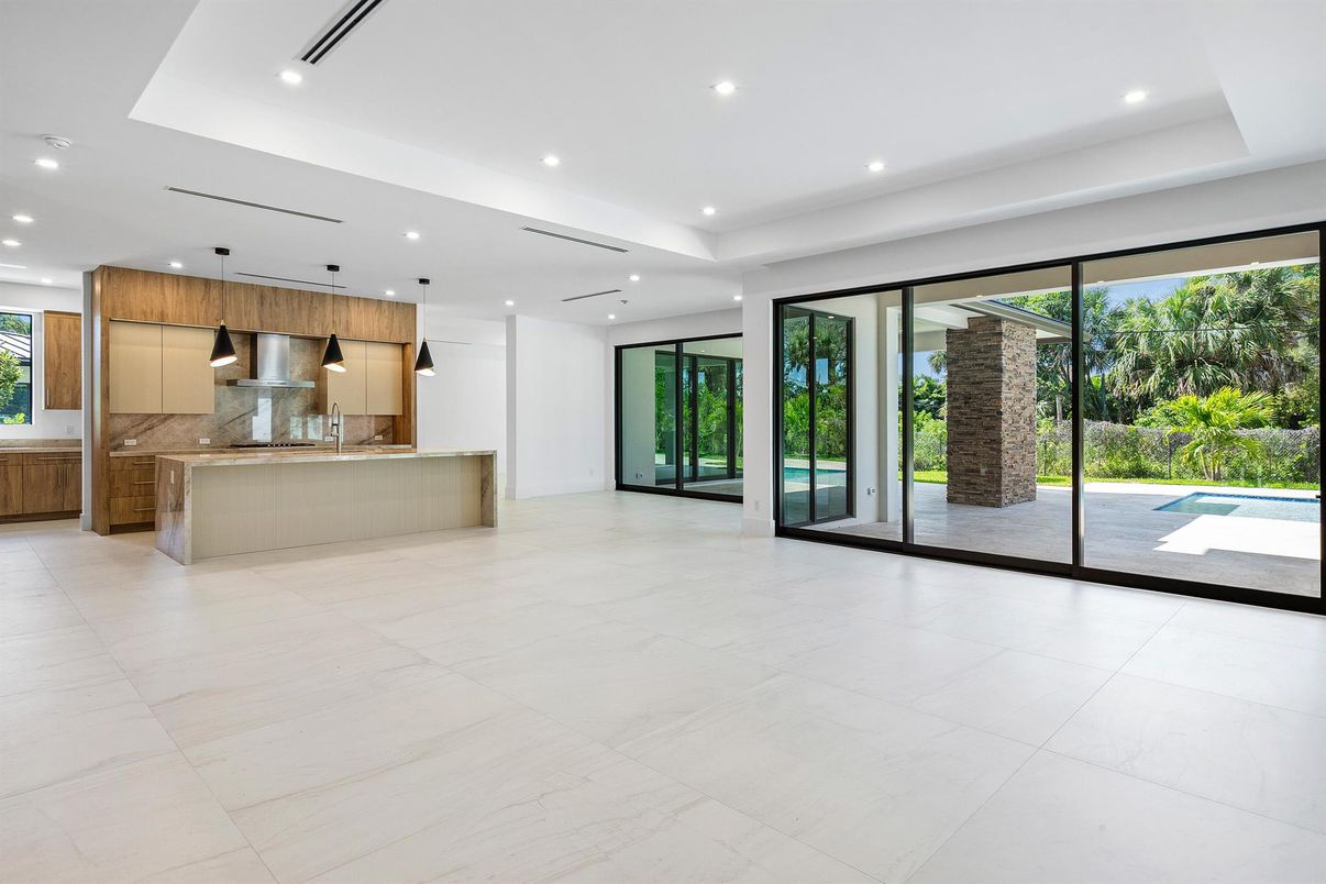 Interior, Kitchen, Pendant Lights, Recessed Lighting, Stainless Steel Appliances, Wooden Walls