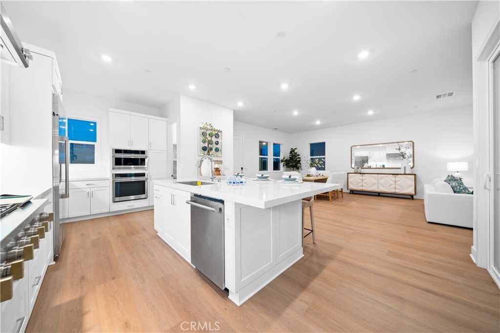 Interior, Kitchen, Living room, Recessed Lighting, Stainless Steel Appliances, Wood Texture Flooring
