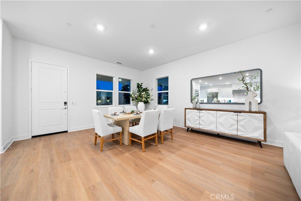 Dining room, Interior, Recessed Lighting, Wood Texture Flooring