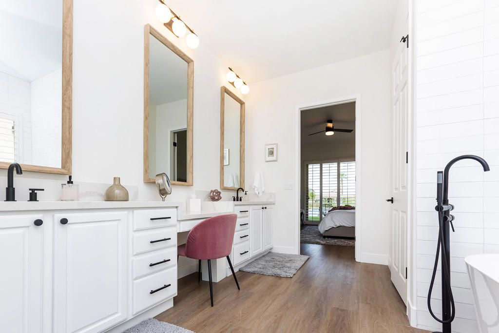 Bathroom, Bedroom, Dual Sink Vanities, Interior, Wood Texture Flooring