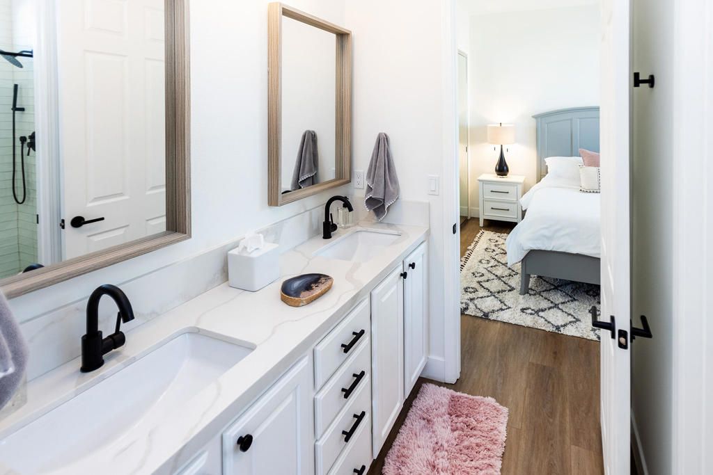 Bathroom, Bedroom, Dual Sink Vanities, Interior, Wood Texture Flooring