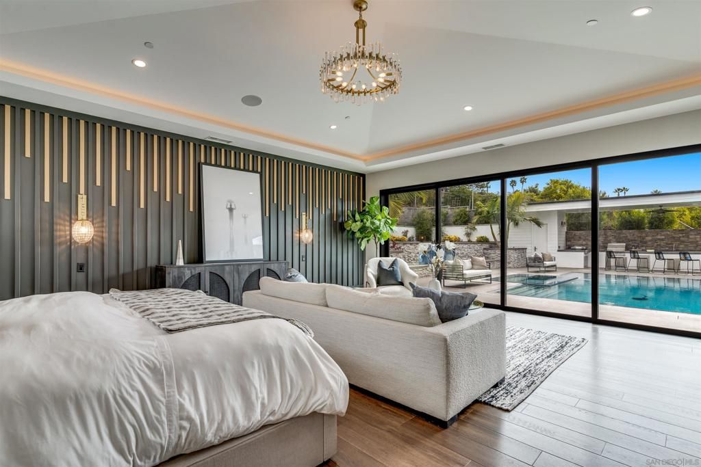 Bedroom, Interior, Pendant Lights, Recessed Lighting, Wood Texture Flooring