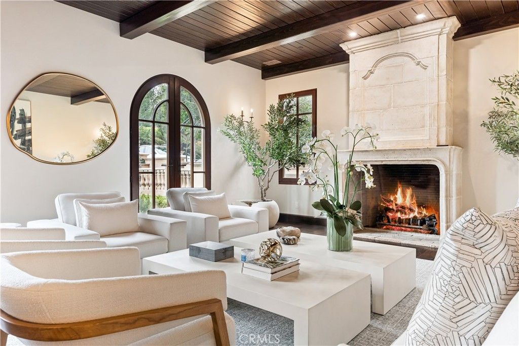 Fireplace, Interior, Living room, Recessed Lighting, Wooden Beams, Wooden Ceilings
