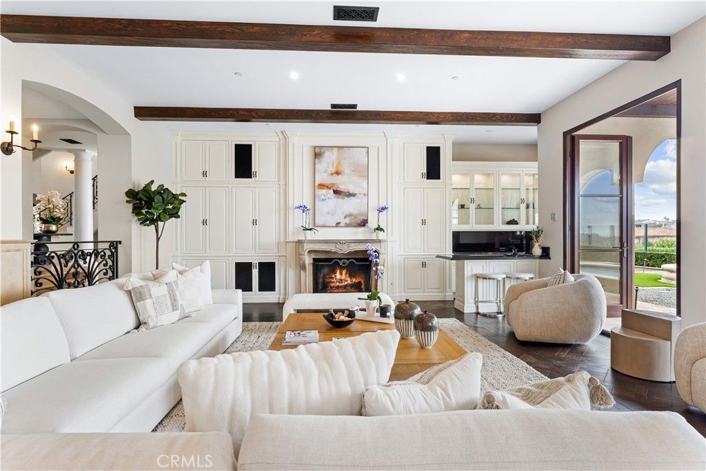 Fireplace, Interior, Living room, Recessed Lighting, Wooden Beams, Wood Texture Flooring