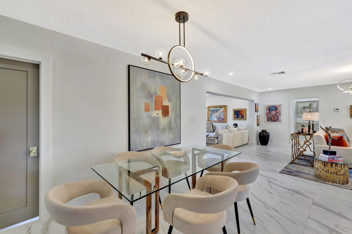 Dining room, Interior, Marble, Pendant Lights, Recessed Lighting