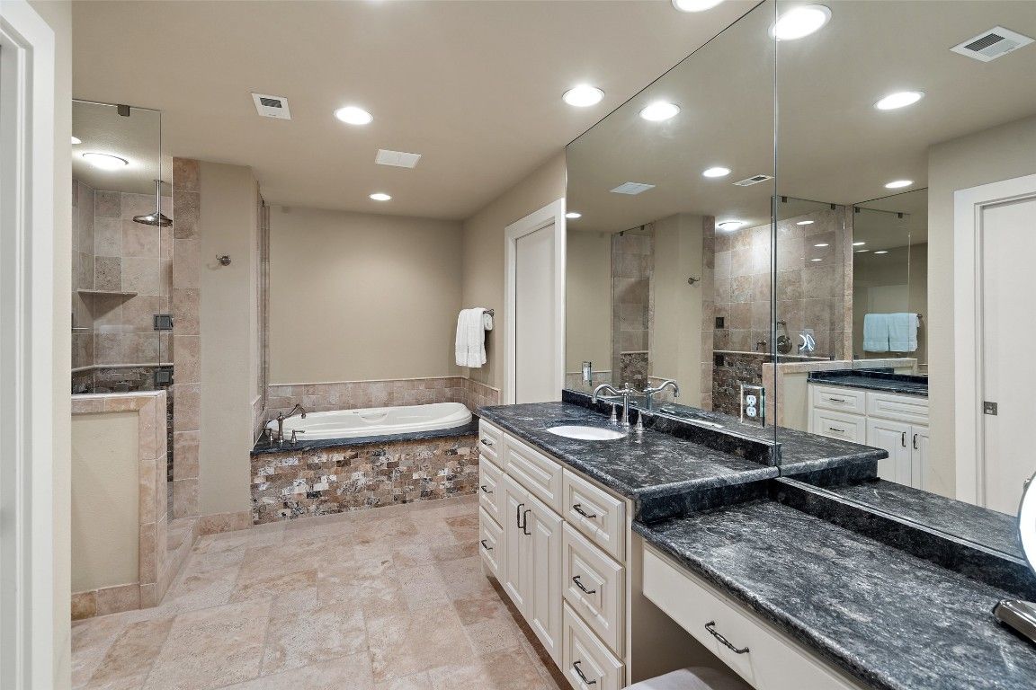 Bathroom, Dual Sink Vanities, Glass Shower, Interior, Recessed Lighting