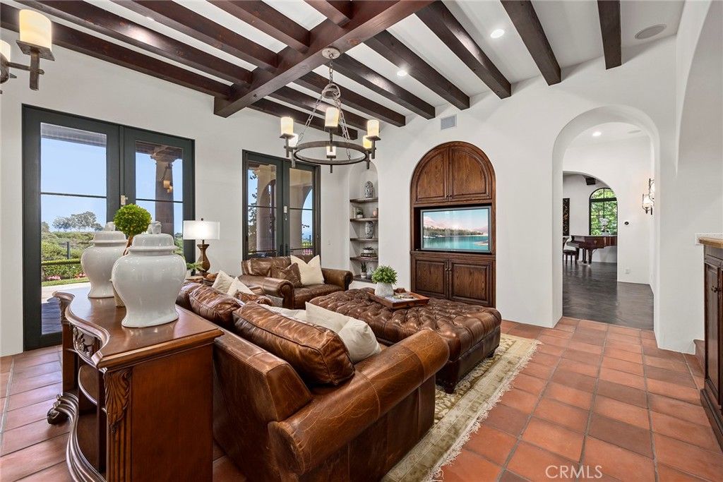 Chandelier, Interior, Living room, Recessed Lighting, Wooden Beams