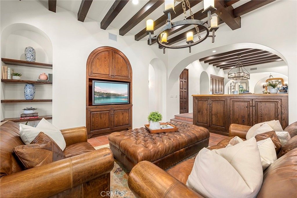 Chandelier, Interior, Living room, Recessed Lighting, Wooden Beams