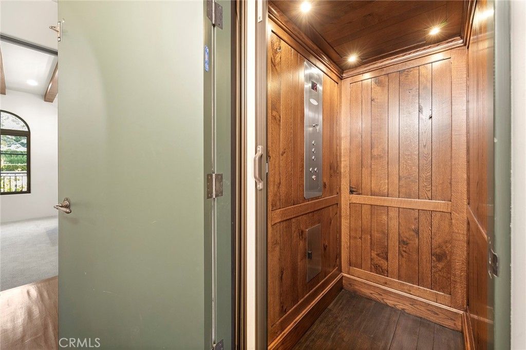 Elevator, Interior, Recessed Lighting, Wooden Ceilings, Wood Texture Flooring, Wooden Walls
