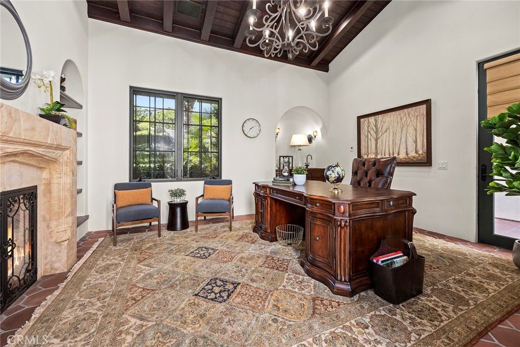 Chandelier, Fireplace, Home Office, Interior, Wooden Beams, Wooden Ceilings