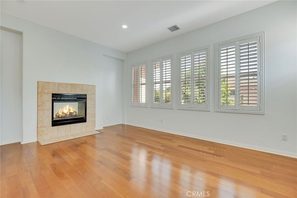 Empty room, Fireplace, Interior, Recessed Lighting, Wood Texture Flooring