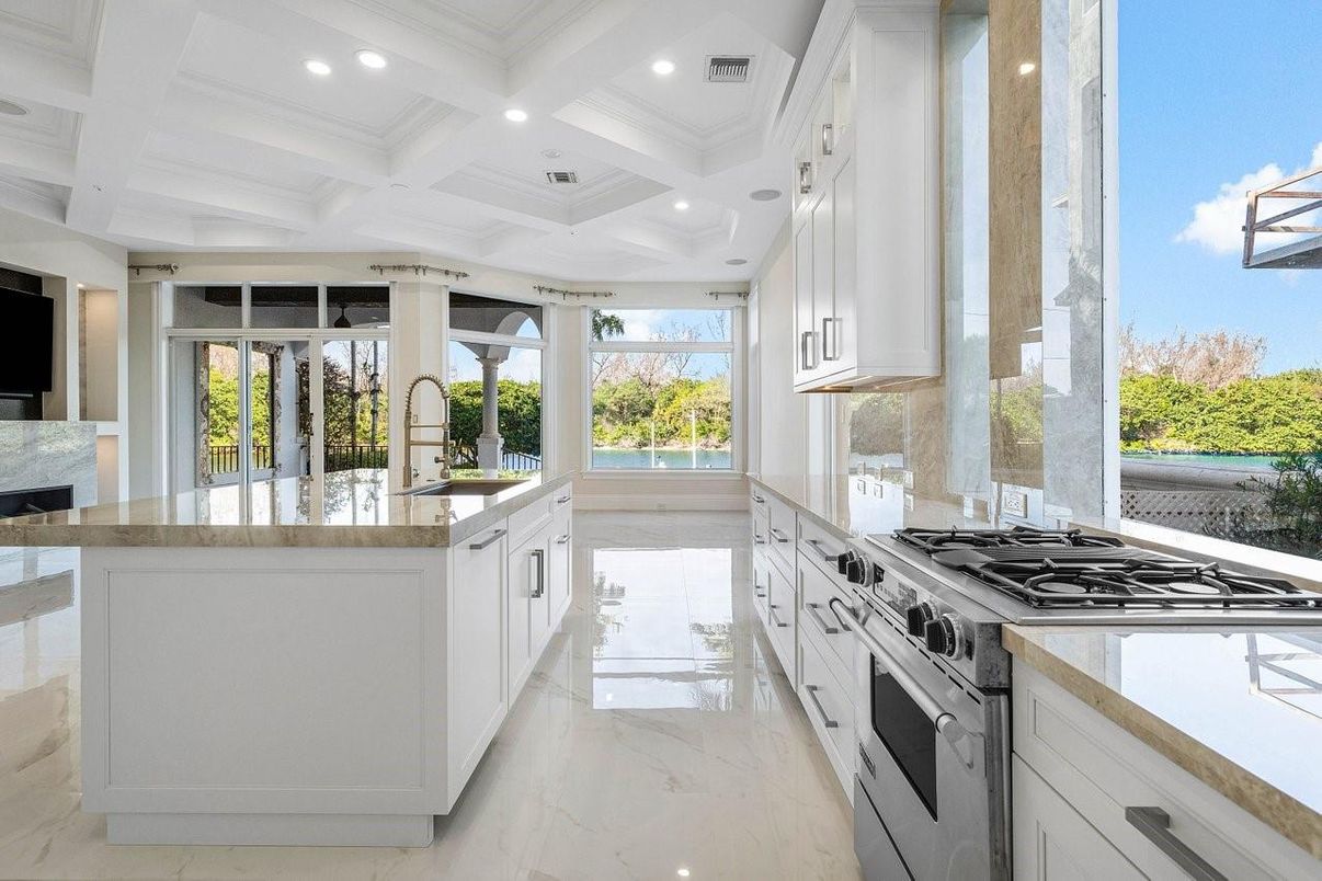 Interior, Kitchen, Marble, Recessed Lighting, Stainless Steel Appliances