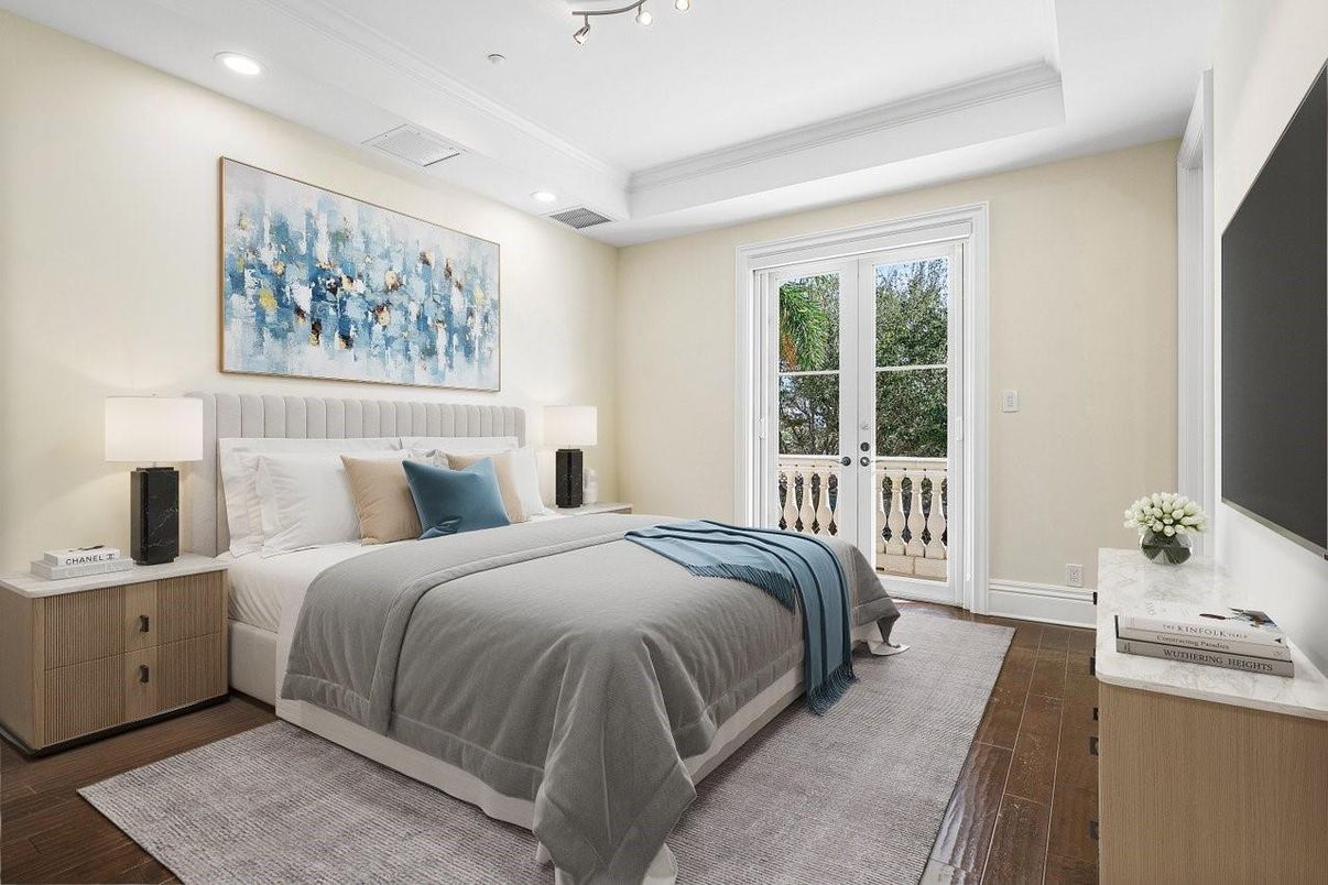 Bedroom, Interior, Recessed Lighting, Wood Texture Flooring