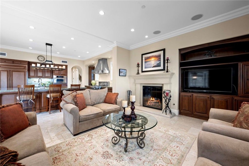Dining room, Fireplace, Interior, Kitchen, Living room, Pendant Lights, Recessed Lighting