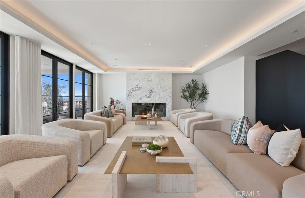 Fireplace, Interior, Living room, Marble Walls, Recessed Lighting