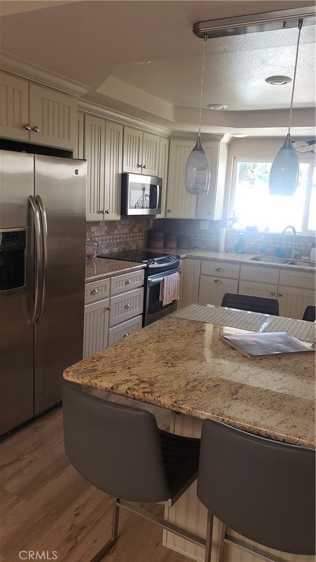 Interior, Kitchen, Pendant Lights, Stainless Steel Appliances, Wood Texture Flooring