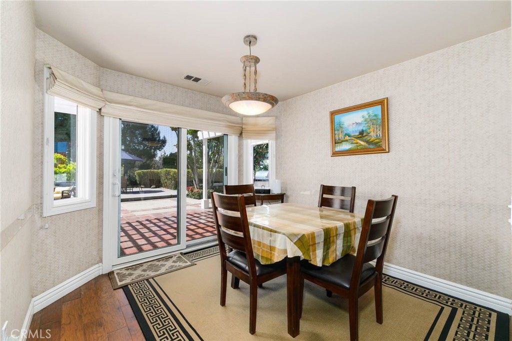 Dining room, Interior, Pendant Lights, Wood Texture Flooring