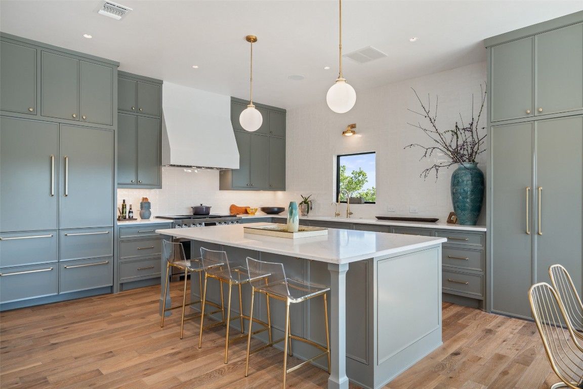 Interior, Kitchen, Pendant Lights, Recessed Lighting, Wood Texture Flooring