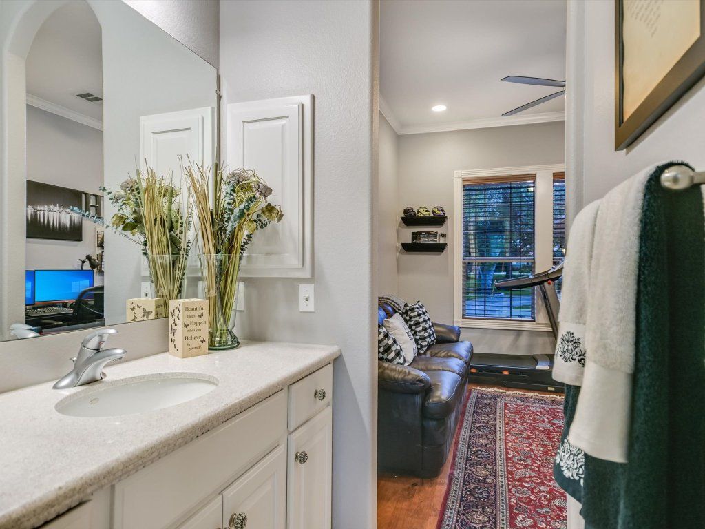 Bathroom, Interior, Recessed Lighting, Wood Texture Flooring
