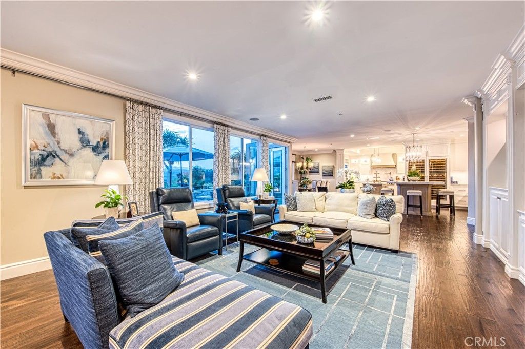 Chandelier, Dining room, Interior, Kitchen, Living room, Pendant Lights, Recessed Lighting, Wood Texture Flooring